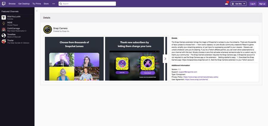 snap camera extension twitch