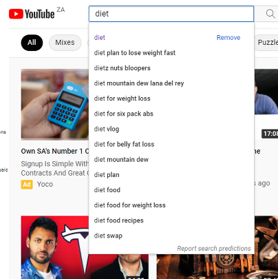 YouTube的搜索栏