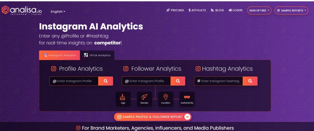 Analisa.io Instagram Analytics和Tiktok Analytics