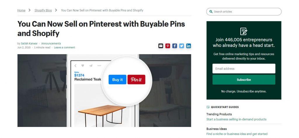 eCommerce platform example - pinterest