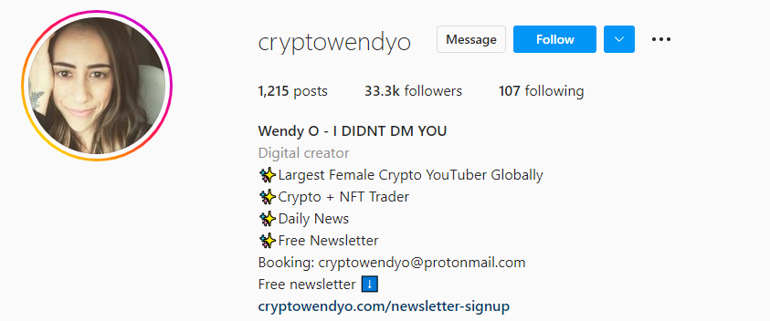 加密Wendy O Instagram加密影响者