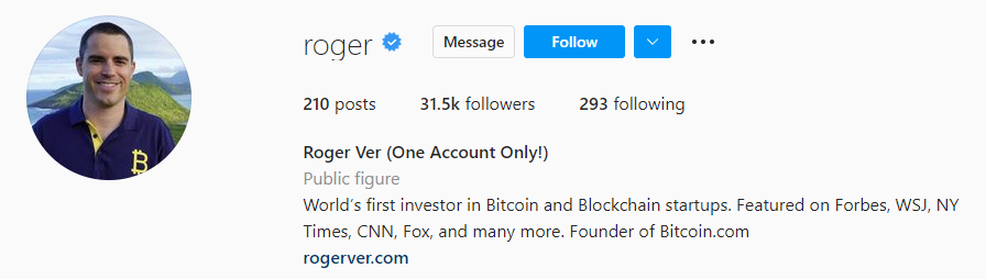 Roger Ver Instagram加密影响者