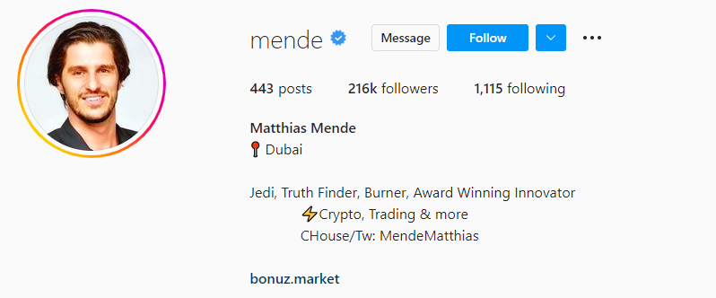 马蒂亚斯·门德（Matthias Mende）InstagramCrypto Influencer