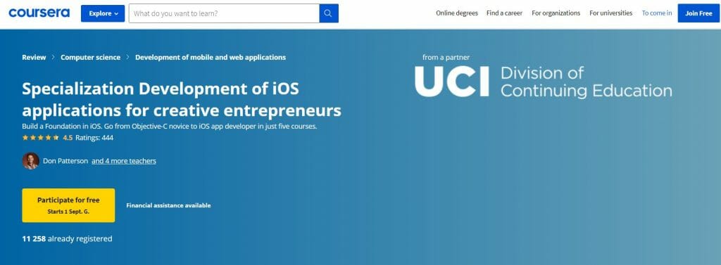 创意企业家Coursera的iOS应用程序开发
